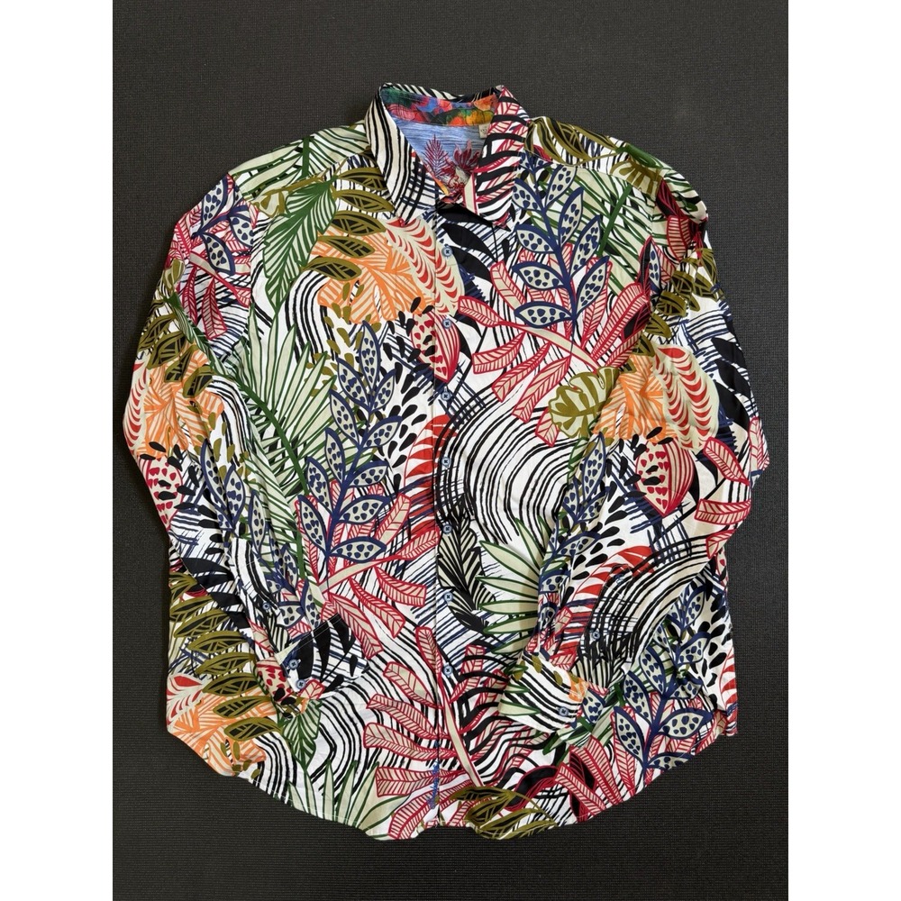 ROBERT GRAHAM Men's Pipes Cove Tropical Abstract Cotton-Stretch Sport Shirt 1XLT